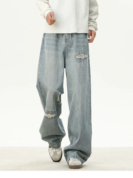 Men's Full Size Distressed Wash Loose Fit Jeans Plus Size