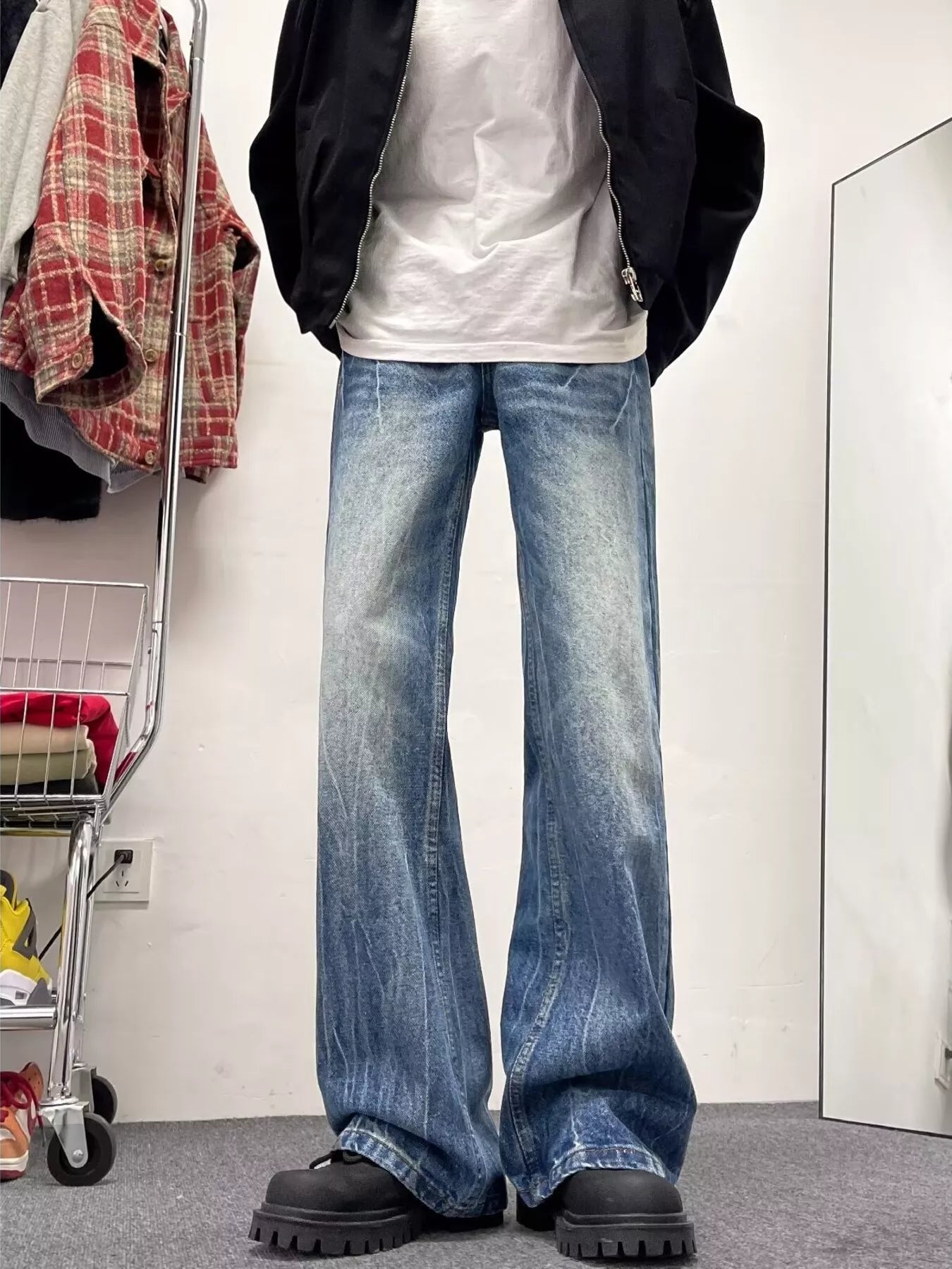 Men's Full Size Wash Wide Leg Jeans Plus Size