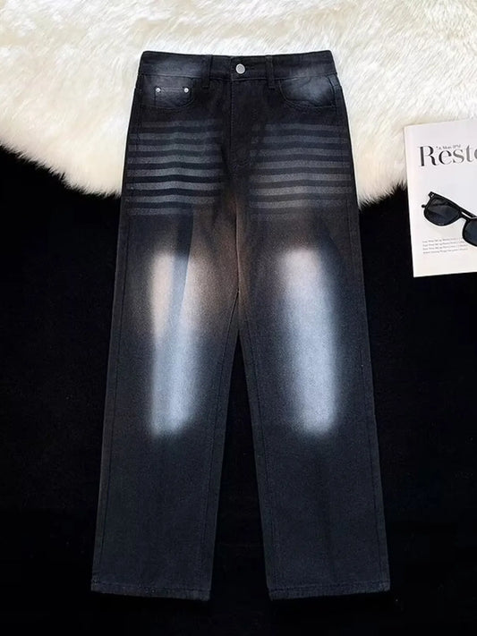 Men's Full Size Wash Wide Leg Jeans Plus Size