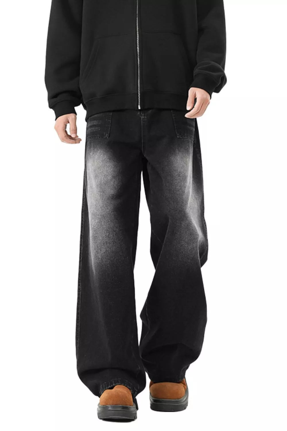 Men's Full Size Wide Leg Vintage Wash Jeans Plus Size