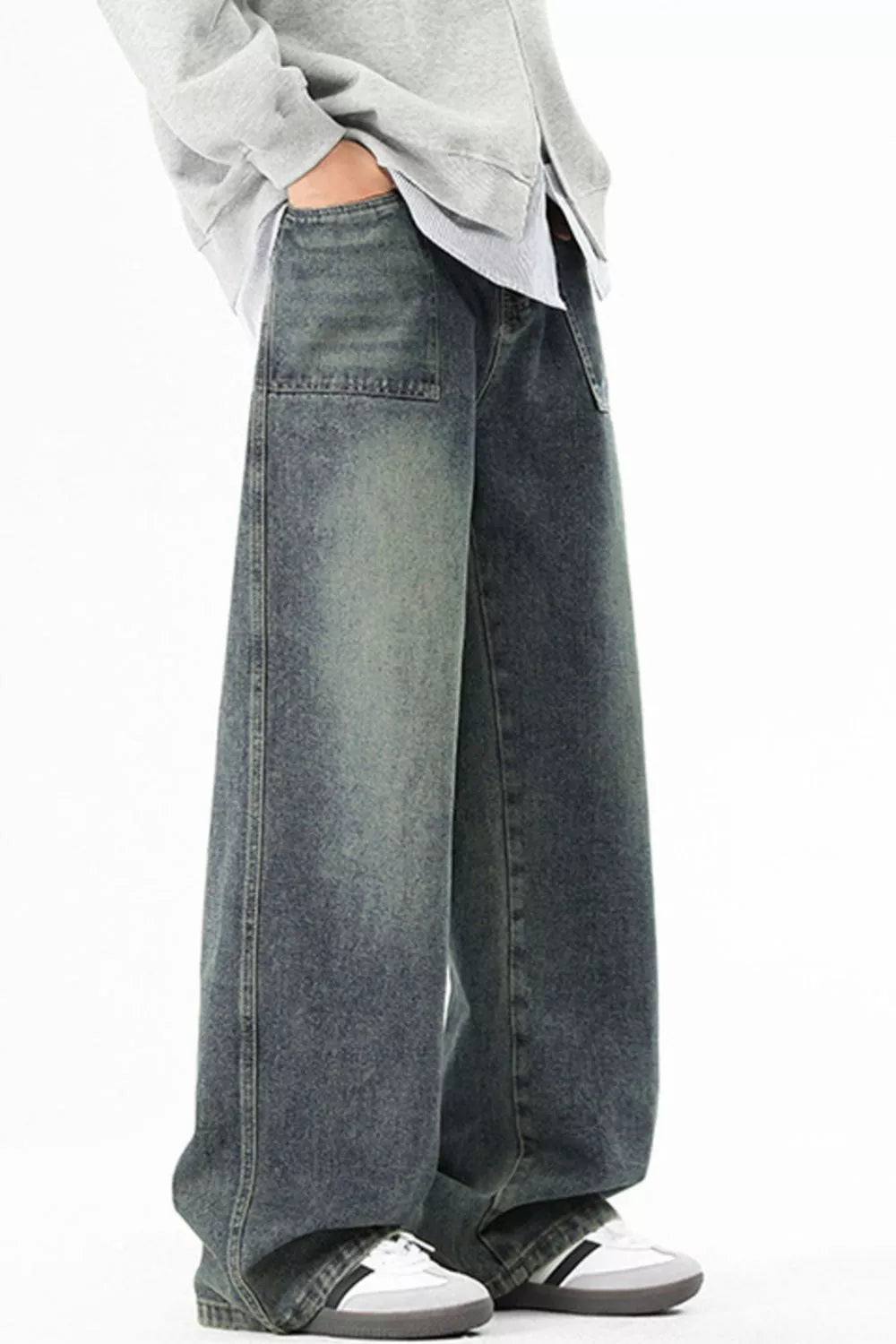 Men's Full Size Wide Leg Vintage Wash Jeans Plus Size
